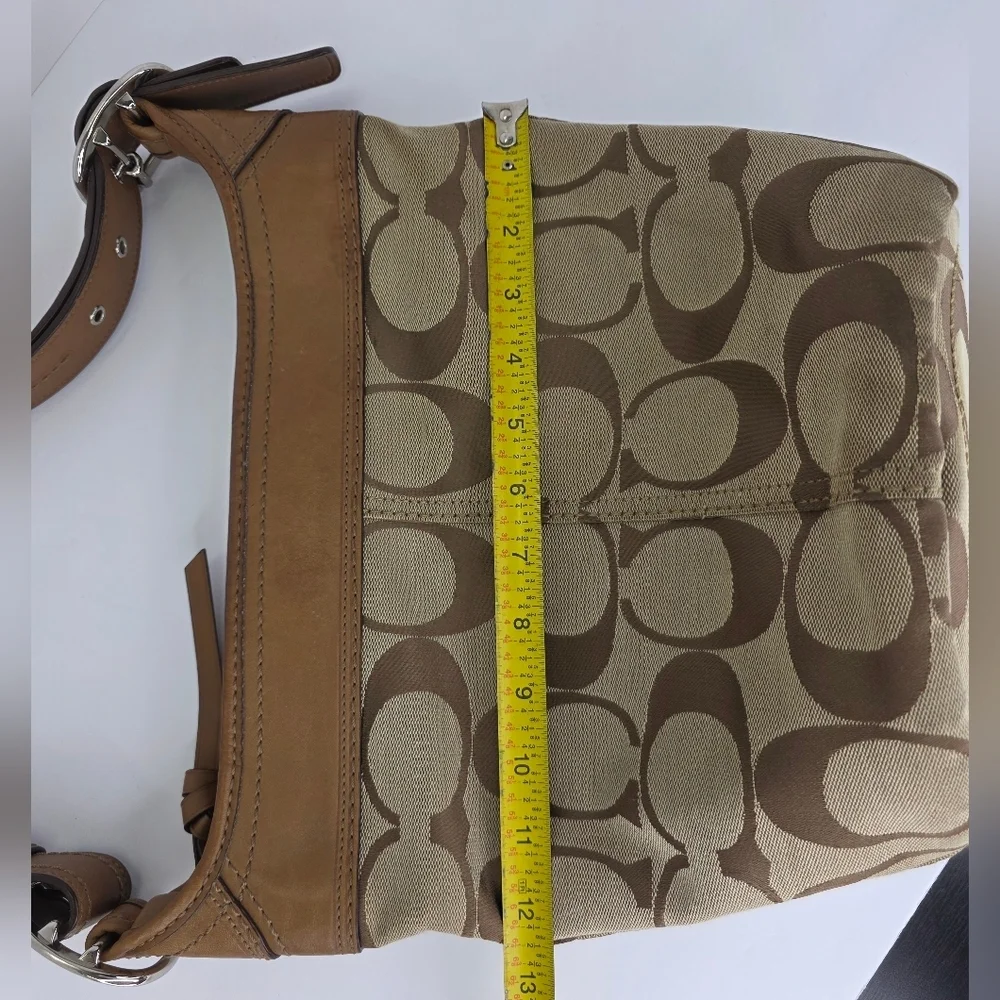 Y2k Coach Signature Canvas Bucket Medium Shoulder Bag F13358 Leather Silver